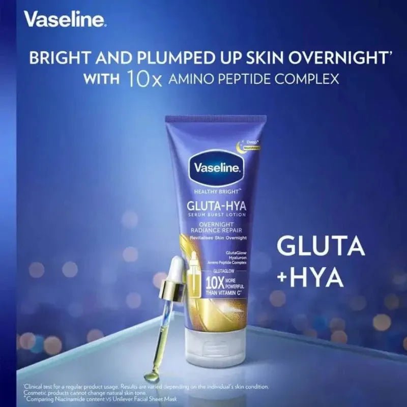 Vaseline Healthy Bright Gluta-Hya Serum Burst Lotion - Overnight Radiance Repair 330ml | Night Lotion with GlutaGlow, Hyaluron & Amino Peptide Complex | Revitalises Skin Overnight | 10X More Powerful Than Vitamin C